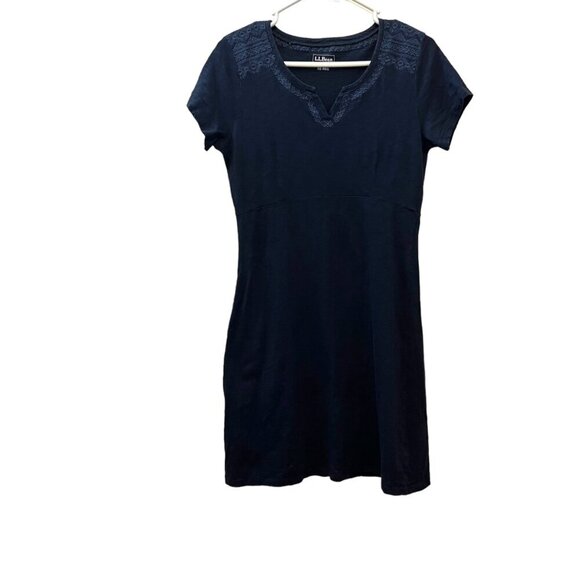 LL Bean Navy Blue Embroidered Short Sleeve Shift Dress Size XS - Picture 4 of 9